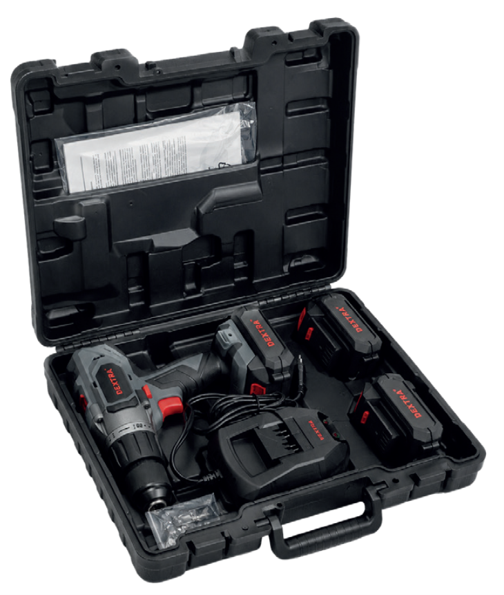 KIT VALIGETTA Trapano PLCDL-378JST con 2 batterie 2,0Ah + caricabatterie 2,4Ah DEXTRA