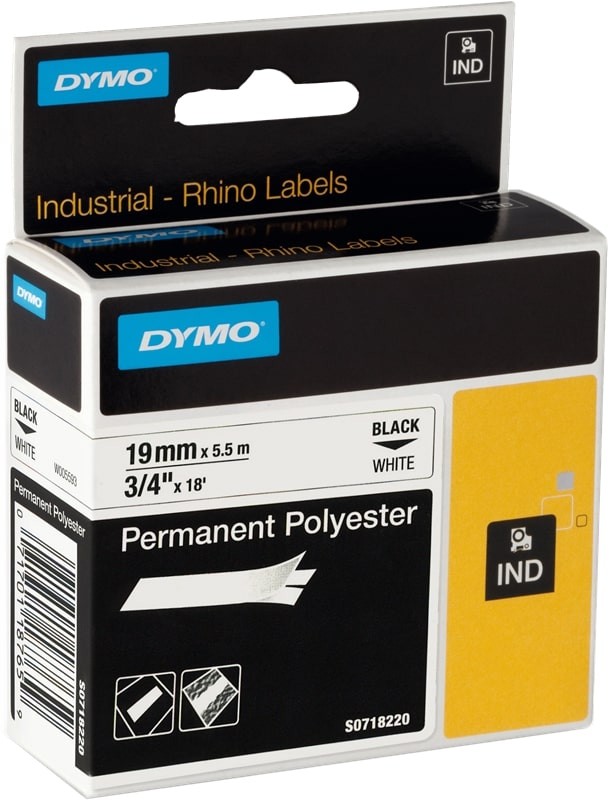 DYMO 470004124 Rhino 19 mm permanent polyester black on white
