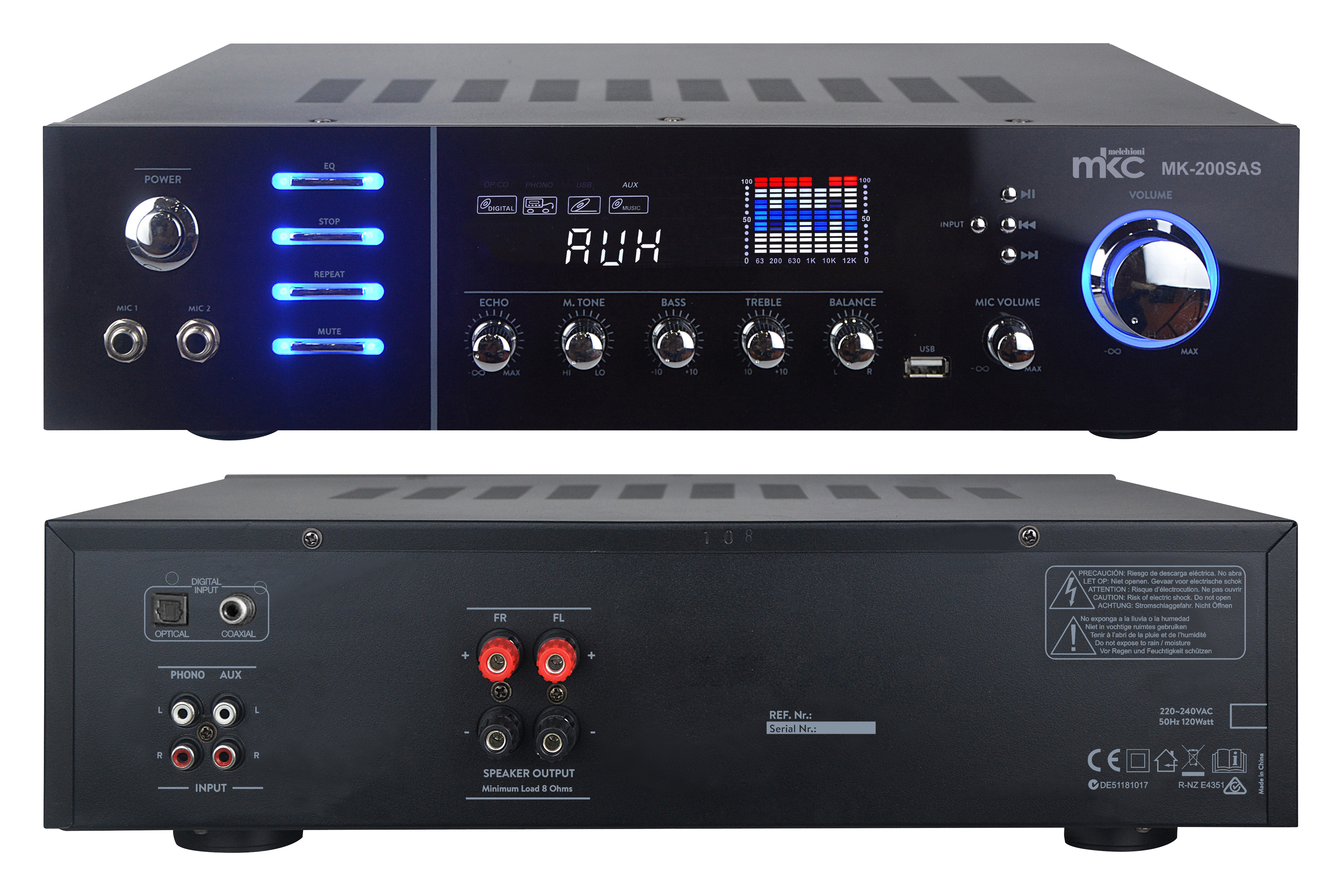 Amplificatore stereo da 200W (2 x 100W) con BT/USB MK-200SAS