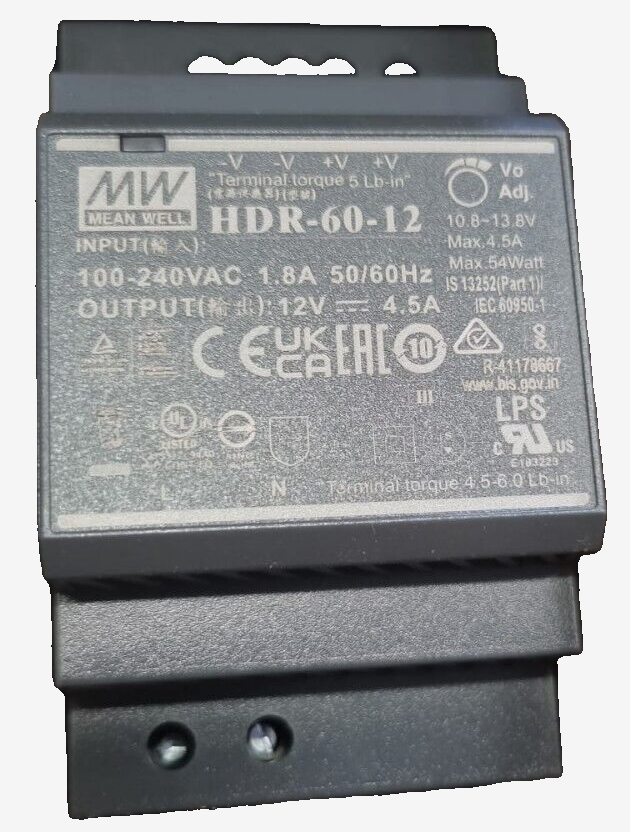 Alimentatore tensione costante 12vdc 60w mean well HDR-60-12