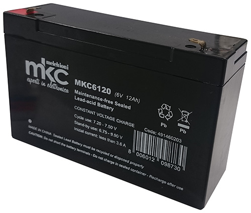 Batteria al piombo ricaricabile 6V 12Ah terminale faston 4.8mm MKC