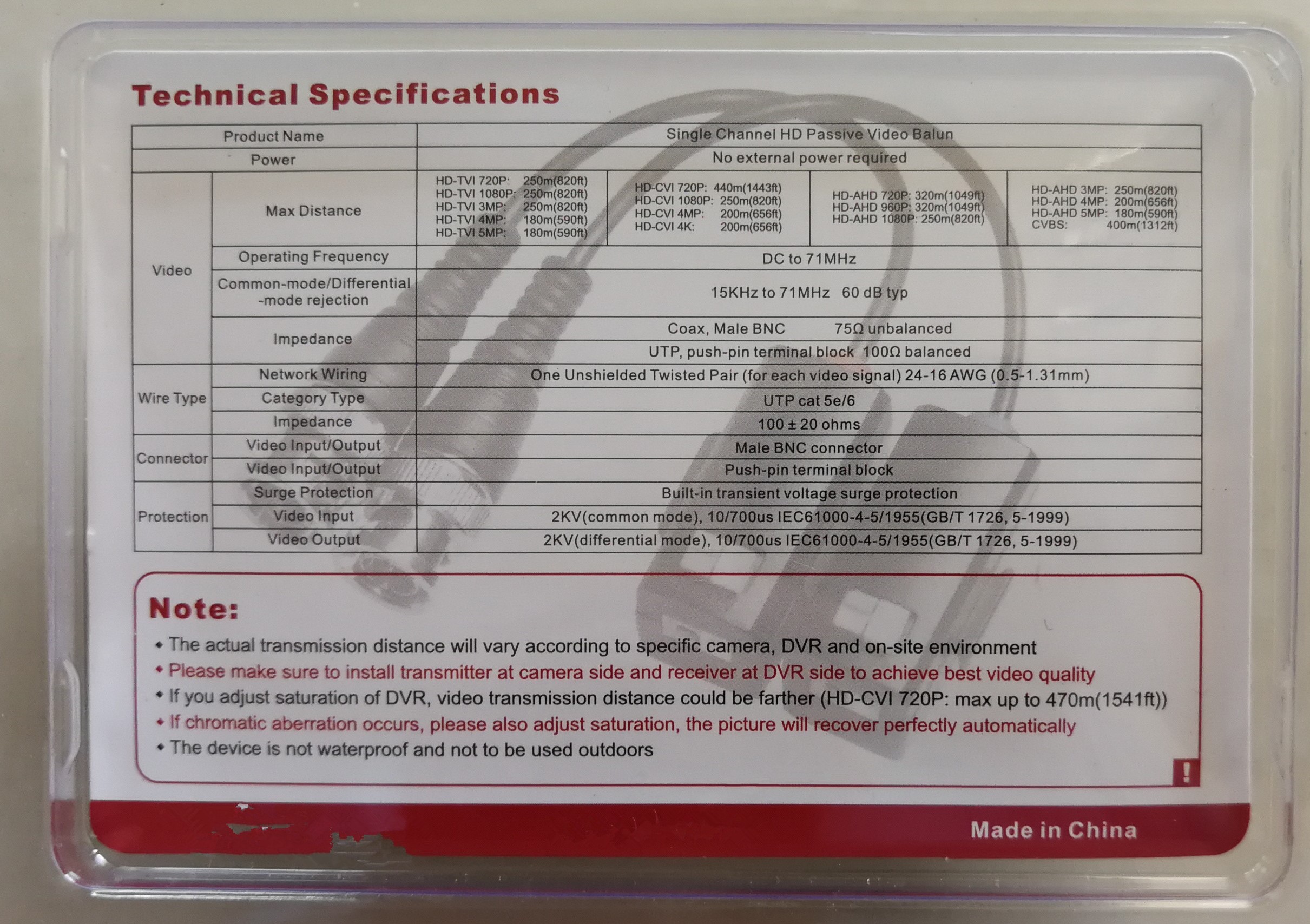 MKC_TRUEVISION MKBL-P2 Pair ahd passive- with Cable cat 5/6