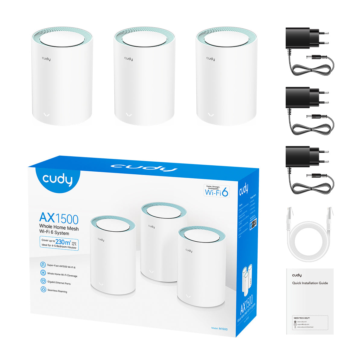 M1500(3-Pack)  - AX1500 Gigabit Wi-Fi 6 Mesh Solution