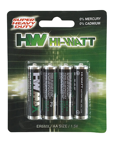Hi Watt Zinc-Carbon AA 1,5V battery. Pack of 4 batteries