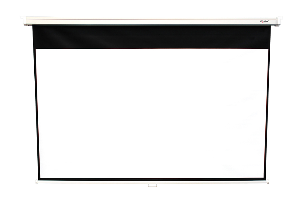 Schermo Manuale 240x175cm con tela bianca, retro nero e bordo nero, formato 16:9, Mod. IR-S3242RN
