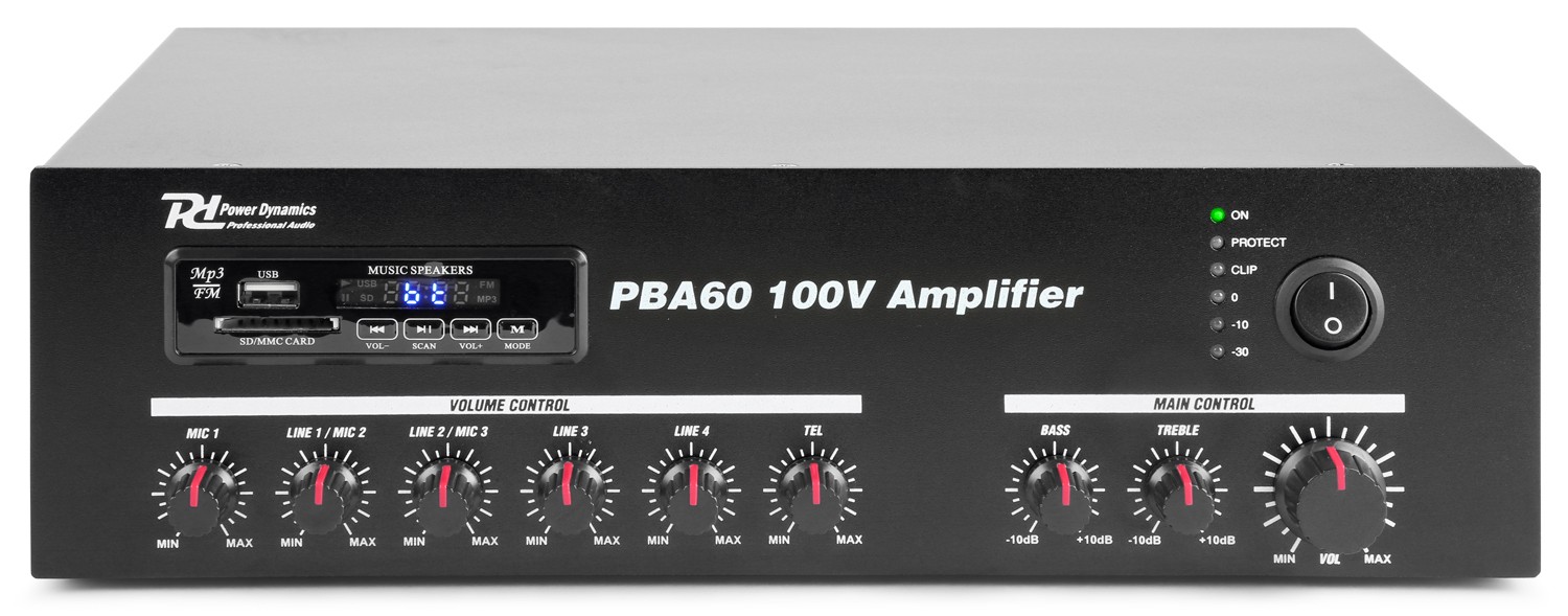 Amplificatore PA 60W 100V /4-16Ω con BT / FM / SD / USB / MP4 PBA60
