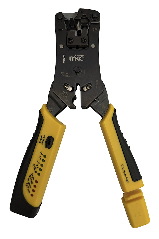 MK720 - Pinza crimpatrice 2 in 1 con TESTER INCORPORATO per 6P e 8P RJ11, RJ12, RJ45
