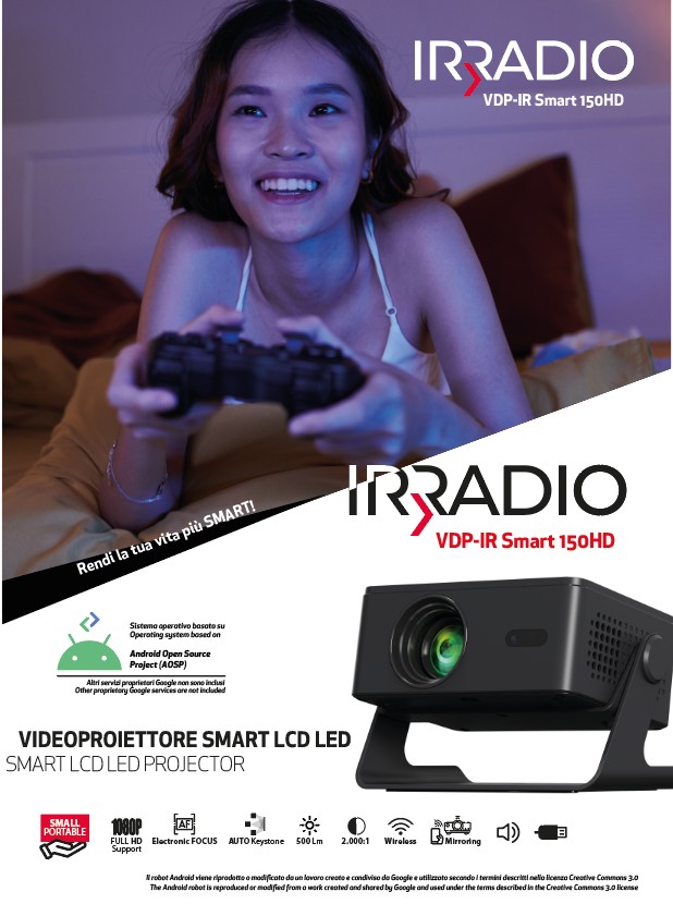 VDP-IR Smart 150HD Black  - Videoproiettore Smart da 150 ANSI, HD e sistema operativo Android 13 OS