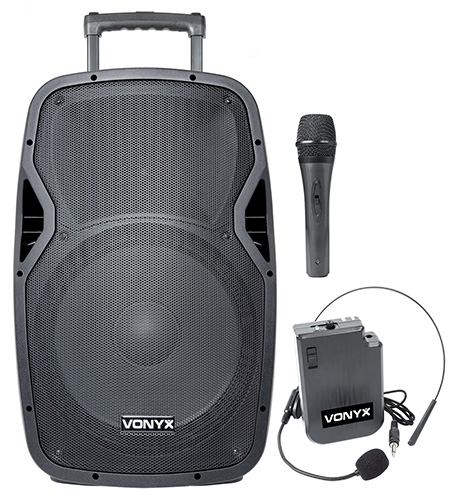 VONYX 550923426 Professional 15 "800w speaker with bt-usb-sd with 2 vhf radio microphone