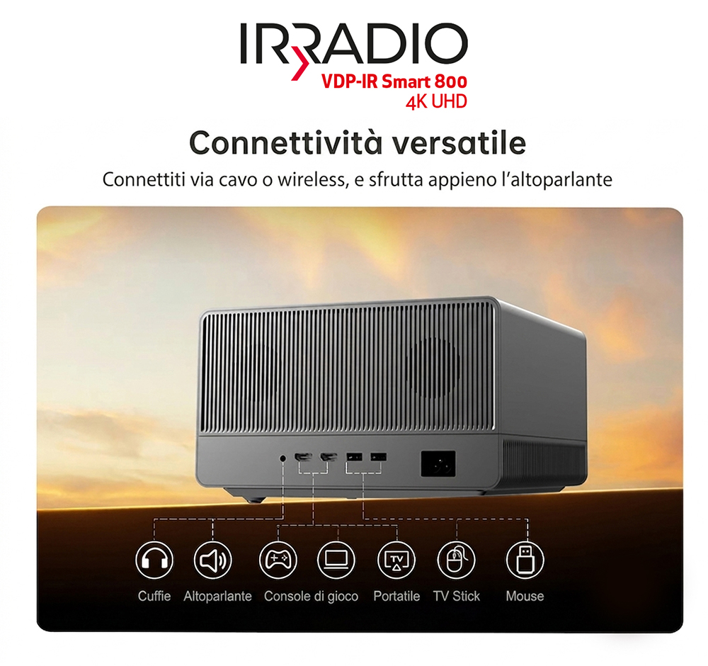 VDP-IR Smart 800 4K UHD - Videoproiettore 4K Ultra HD  2160p, con Sistema GTV