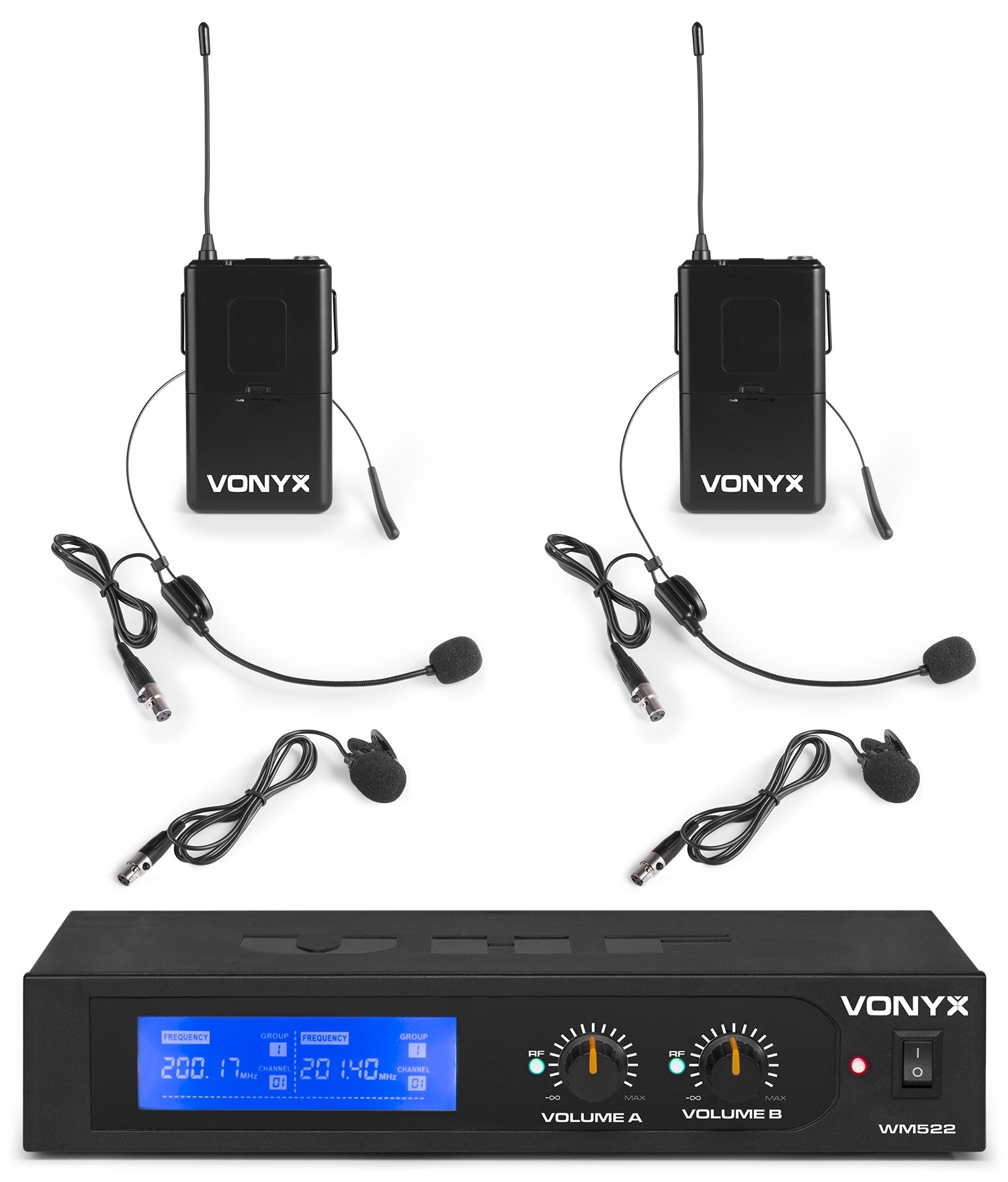 Set microfonico VHF con 2 Bodypack. In dotazione: clip + Archetto, mod. WM522B