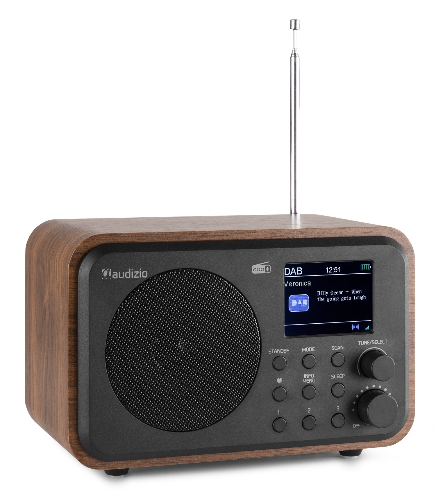 Milano, Radio DAB+/FM con batteria ricaricabile, BT e display, colore noce