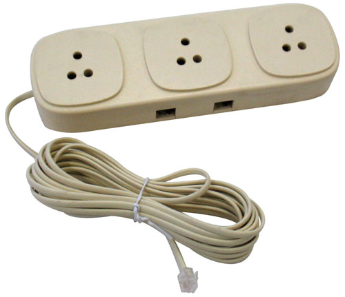 Presa telefonica multipla con 3 tripolari e 3 prese Plug 6/4 cavetto intestato