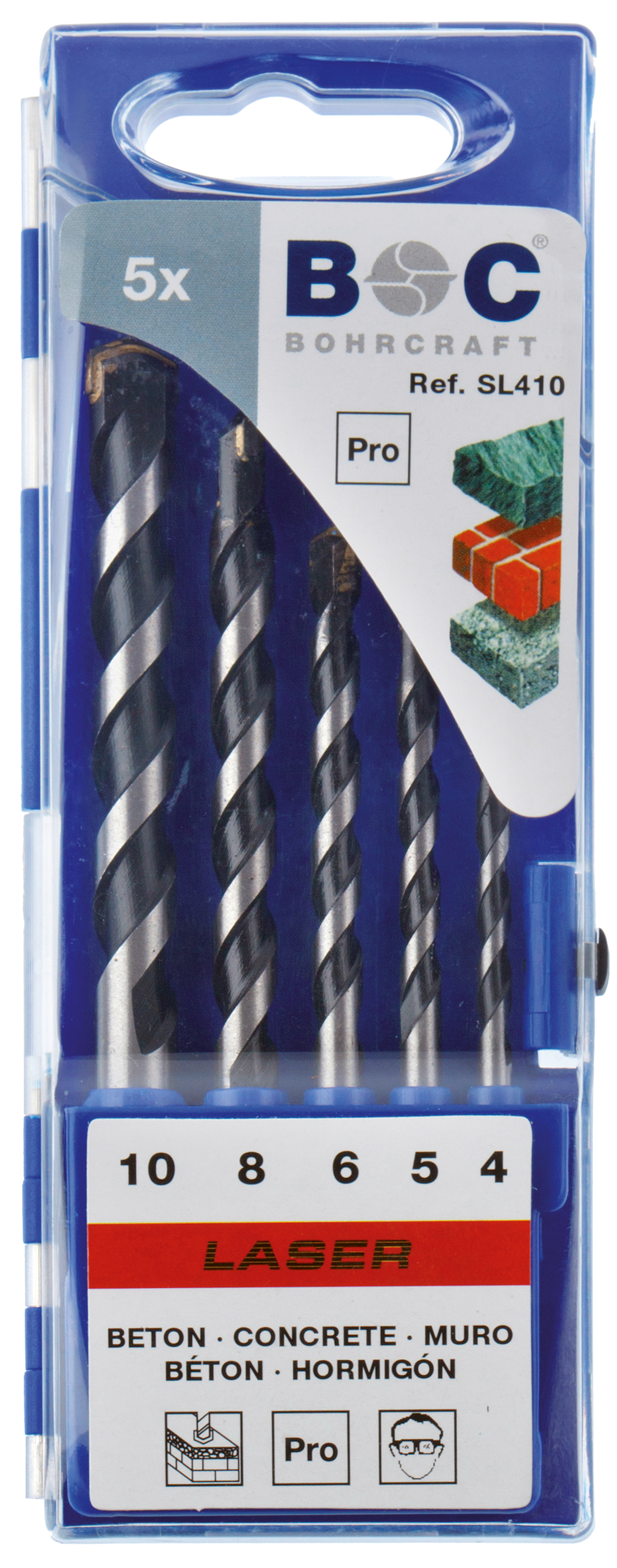 BOHRCRAFT 21001430005 Assortimento punte da muro con inserti in MD ø 4/5/6/8/10 mm 5 pz. Astuccio plastica