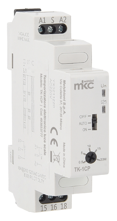 TK-1CP - Electronic stair light timer DIN rail guide 1 module, with clean contact