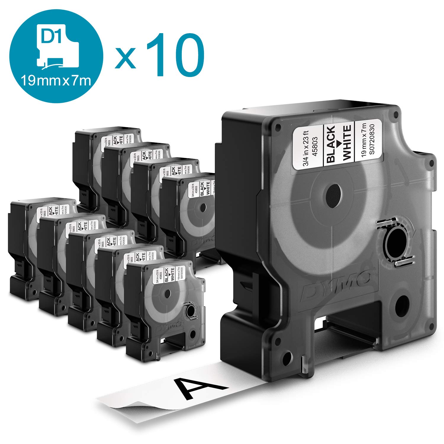 D1 Writing Tape - 19 mm x 7 m Black/White - Pack of 10 Pieces