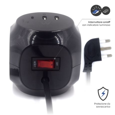 EW3859 - Multipresa a Cubo 3 posizioni con 2 caricatorI Usb e 1 caricatore Usb-C, con spina italiana 16A