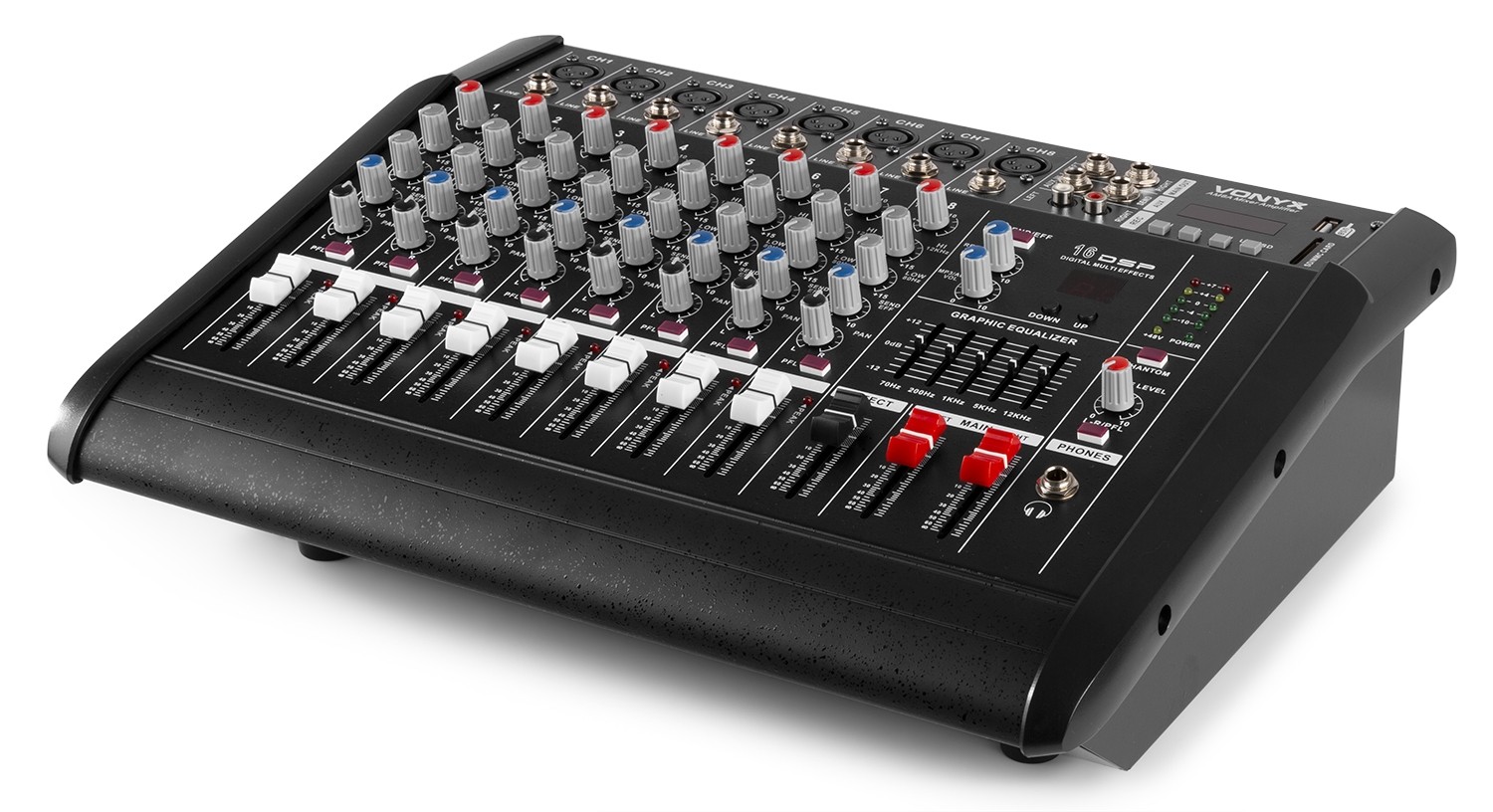 Mixer Audio a 8 canali con amplificatore e DSP / BT / SD / USB / MP3