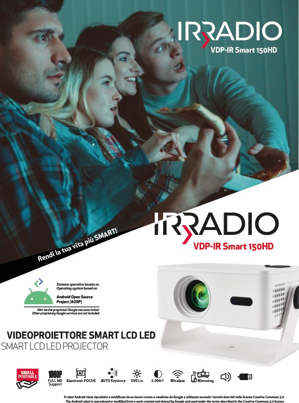 VDP-IR Smart 150HD White  - Videoproiettore Smart da 150 ANSI, HD e sistema operativo Android 13 OS
