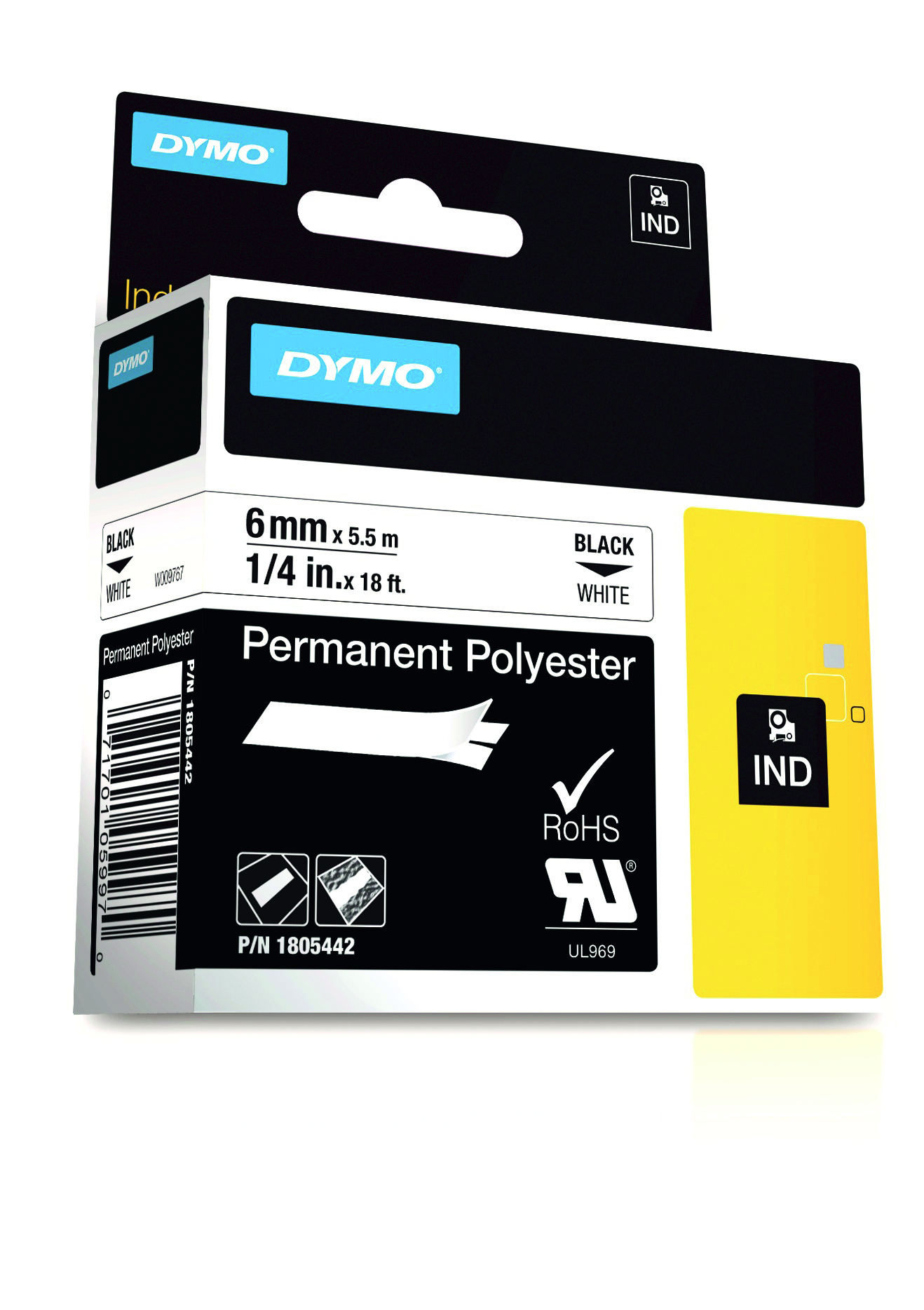 DYMO 470004114 Rhino 6 mm permanent polyester black on white