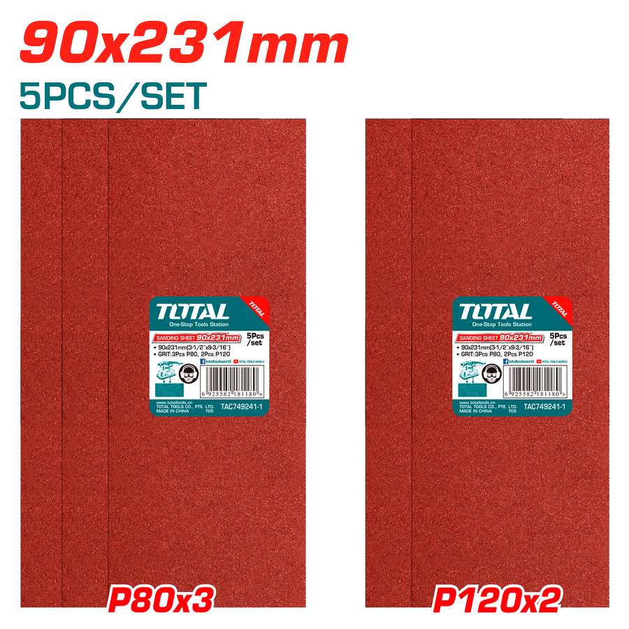 Set of 5 Abrasive Sheets 90*231mm - P80/P120 TAC749241-1