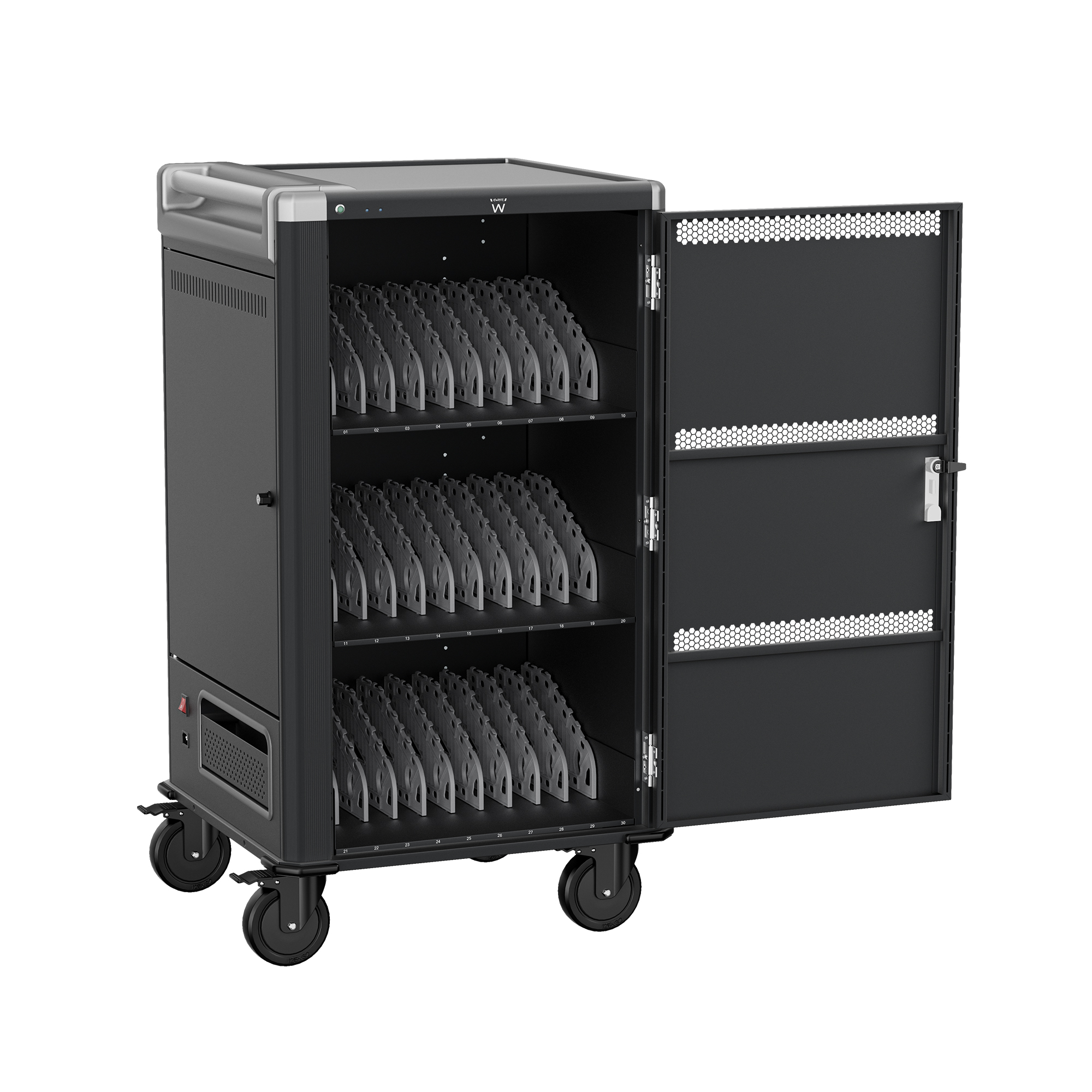 EW1700 - Carrello di ricarica per laptop/tablet con 30 alloggiamenti e sistema di ricarica intelligente, per laptop fino a 17", AC