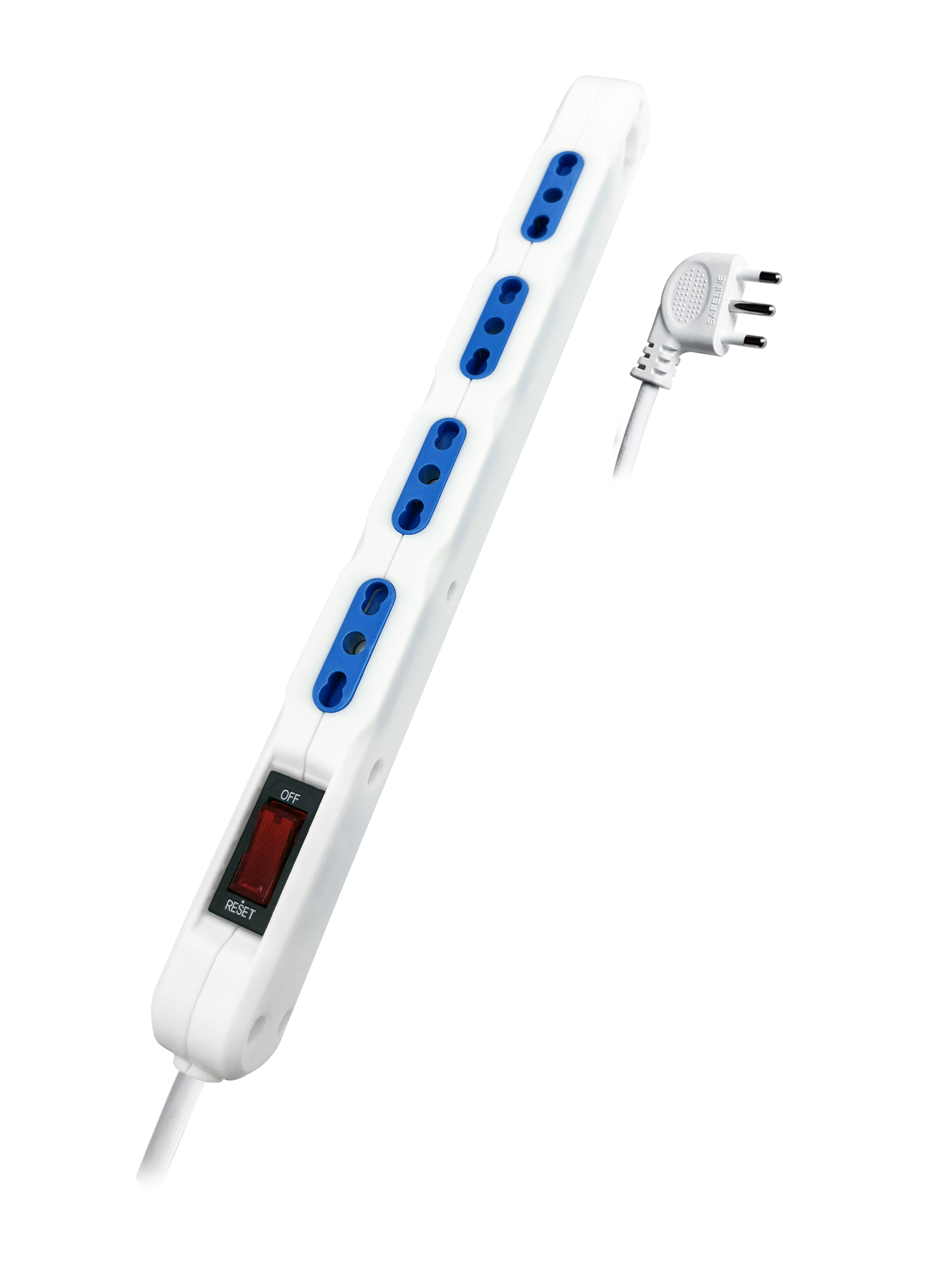 MK2201 - Multipresa piatta salvaspazio SLIM90 con interruttore, 4 prese bipasso 10/16A, spina 10A 2P+T, cavo 1,5mt