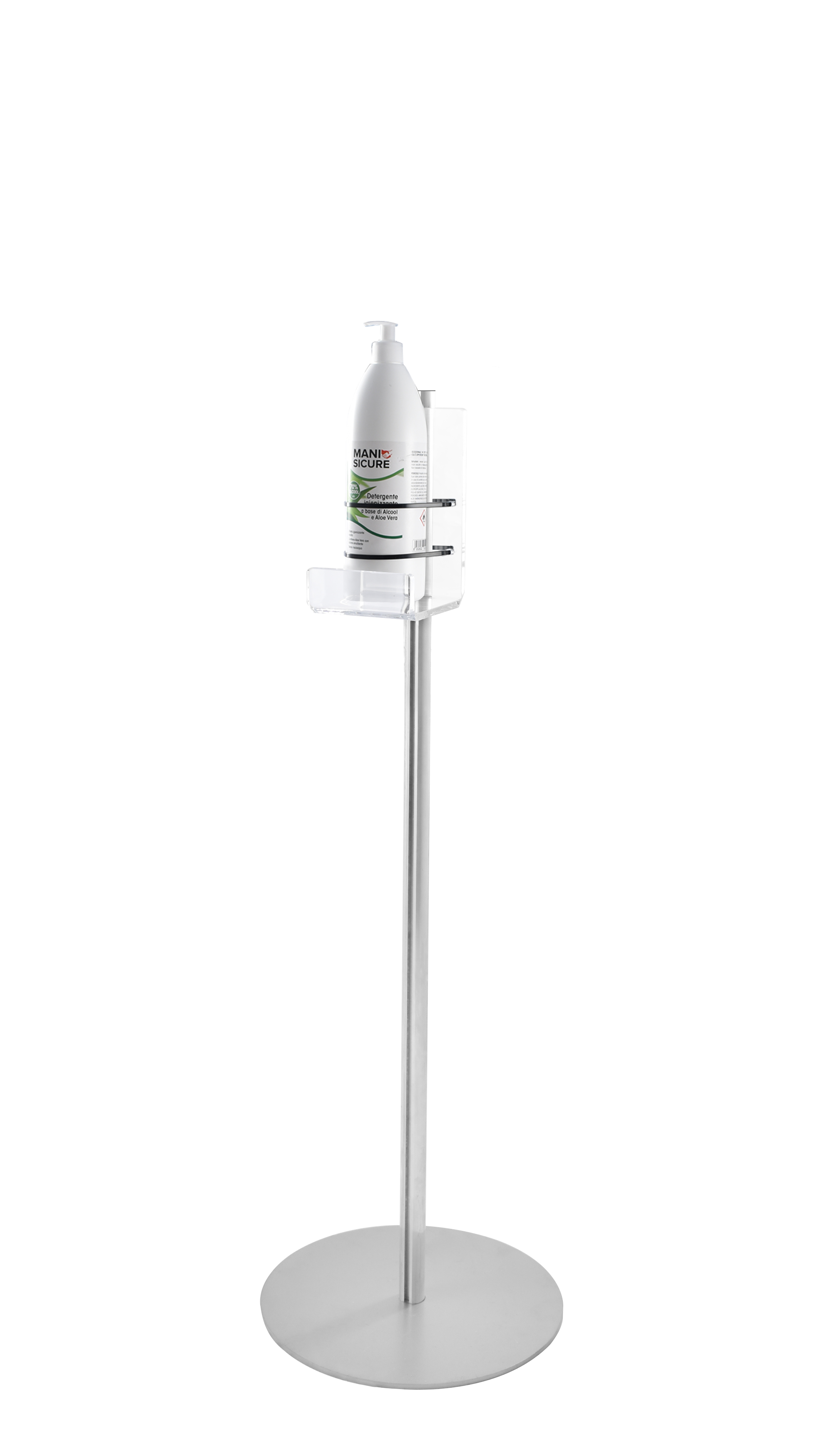 Colonnina portadispenser in alluminio con ripiano in plexiglass 110cm