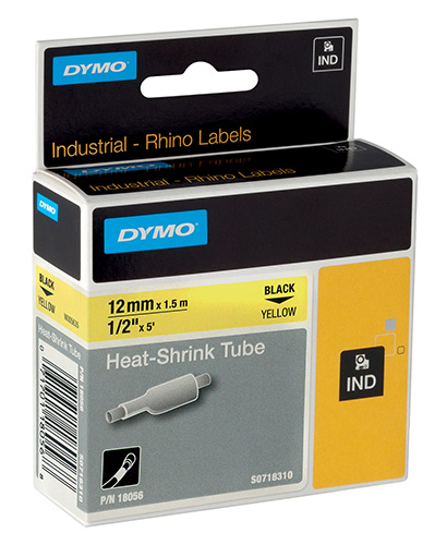 DYMO 470004167 Rhino Termo Restringente Nero su Giallo - 12mm x 1,5m