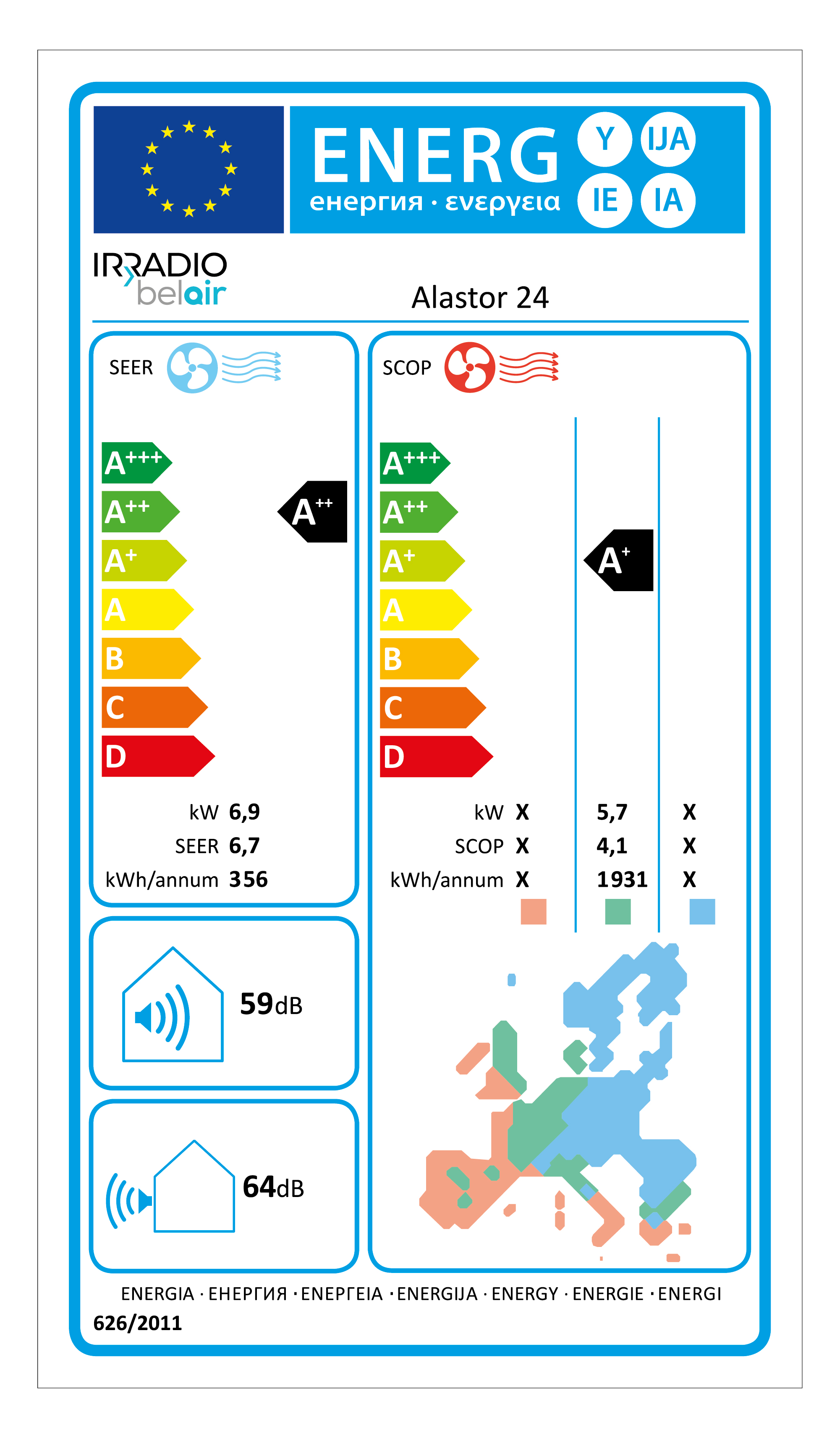 Condizionatore fisso mono split KIT ALASTOR 24 con pompa di calore - 1pz unità interna + 1pz unità esterna