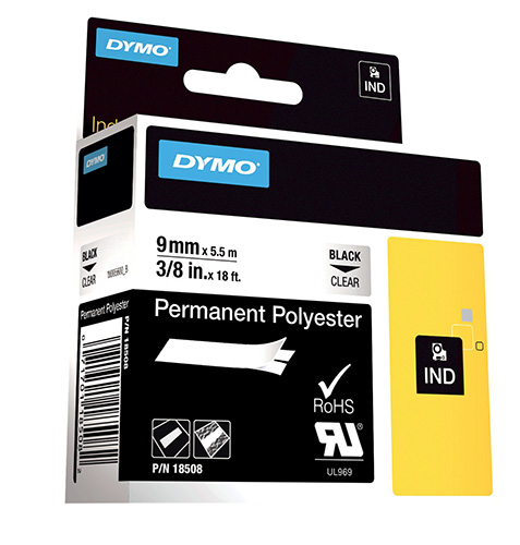 DYMO 470004119 Rhino 9 mm permanent polyester black on transparent