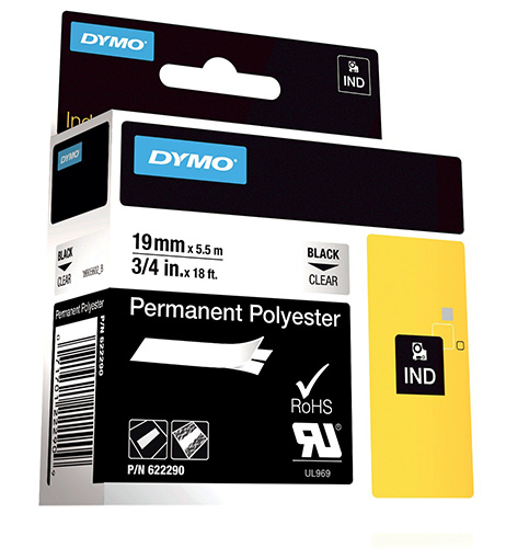 DYMO 470004125 Rhino 19 mm permanent polyester black on transparent