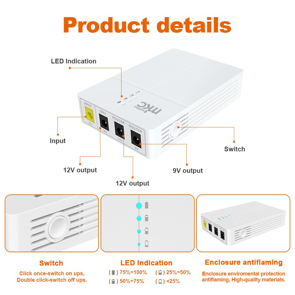 MK-7800 MINI DC UPS 7800Mah 9V-12V