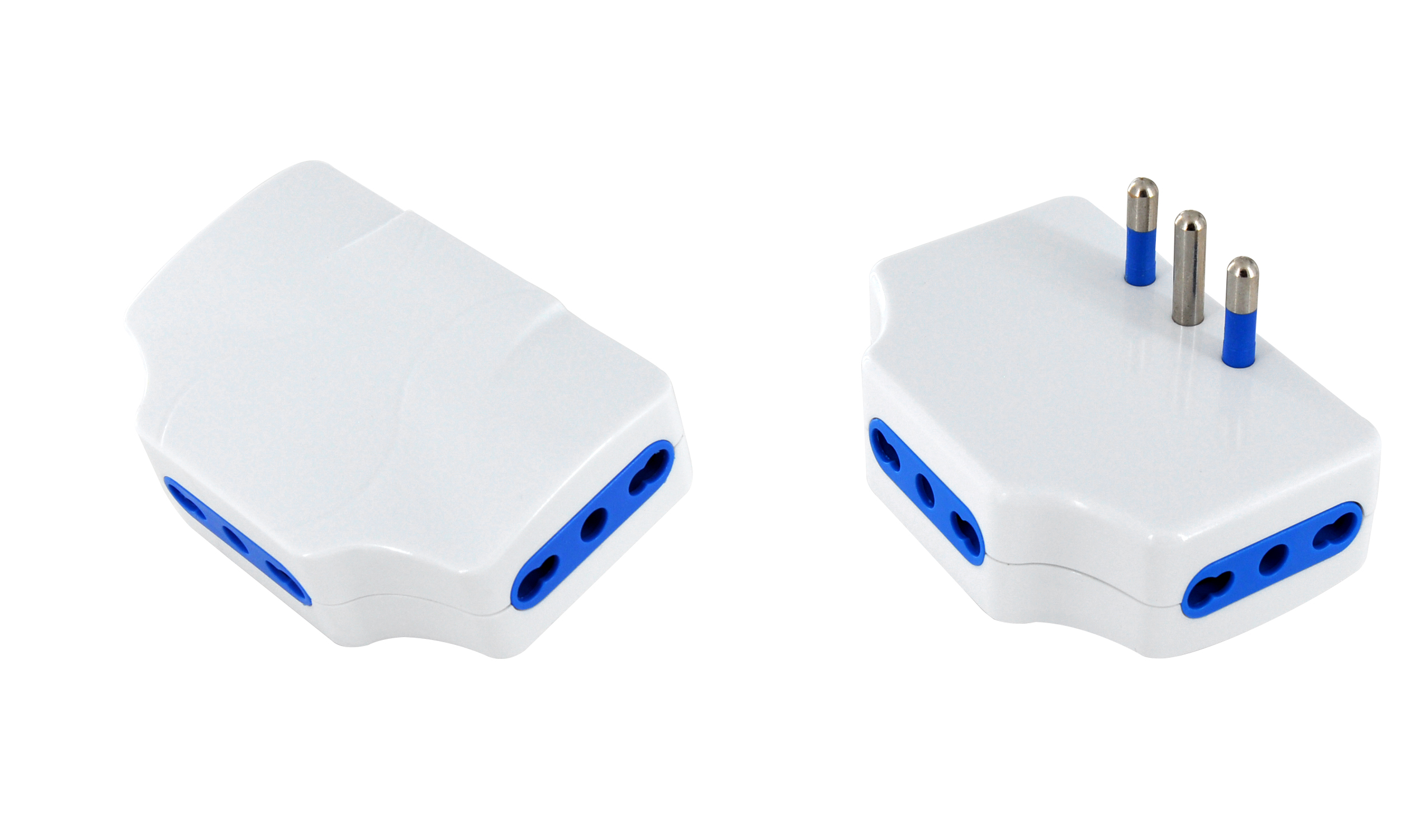 MK1018 - Space-saving triple power adapter, 3 bipasso sockets 10/16A, 16A 2P+T plug