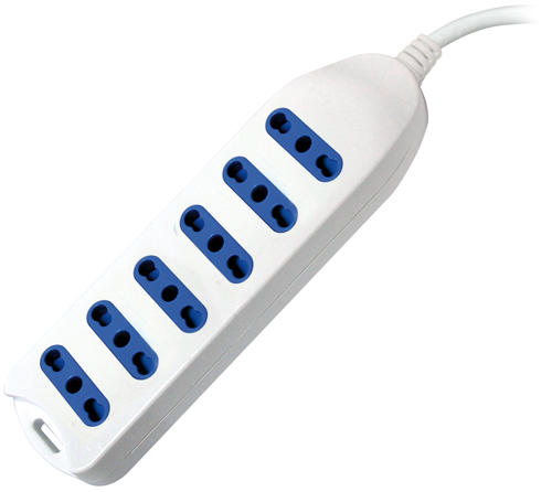Multipresa 6 prese bipasso 10/16A - Cavo con spina 2P+T 16A bianco MKC