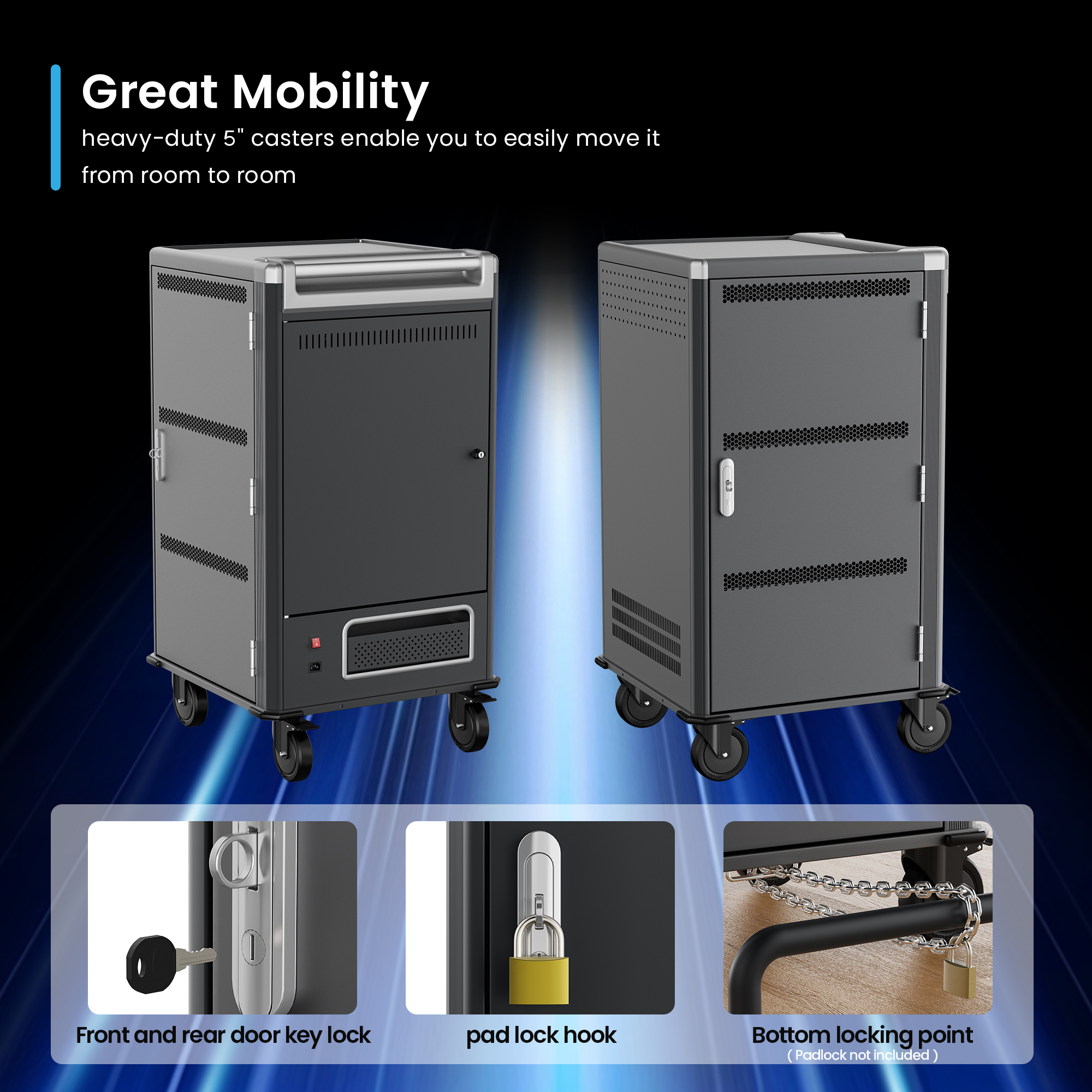EW1700 - Carrello di ricarica per laptop/tablet con 30 alloggiamenti e sistema di ricarica intelligente, per laptop fino a 17", AC