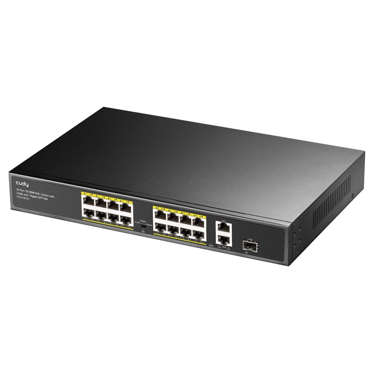 FS1018PS1 - 16-Port 10/100M PoE+ Switch with 2 Gigabit Uplink and 1 SFP Port 200W