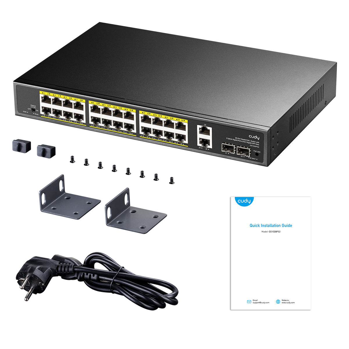 GS1026PS2 - 24-Port Gigabit PoE+ Switch with 2 Uplink Gigabit Ports and 2 Gigabit SFP Slots 300W