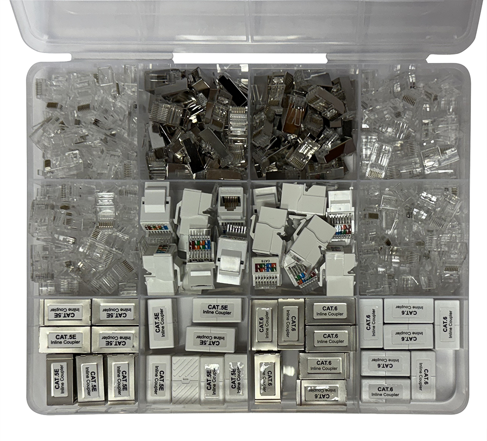 RJ45 Kit Case - Kit Valigetta accessori RJ45: Connettori passanti, prese Keystone e accoppiatori
