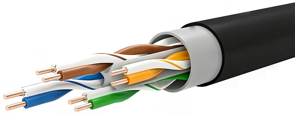 Cavo CAT6 UTP solido con conduttori in rame, doppia guaina  in PVC + LSZH , CPR ECA, con svolgitore in legno da 305mt.