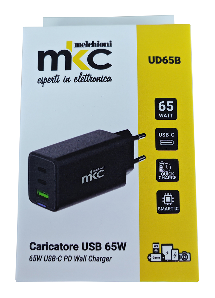 65W GAN USB Charger PD 2 USB-C + 1 USB-A Black