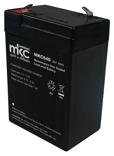 Batteria al piombo ricaricabile 6V 4Ah terminale faston 4.8mm MKC