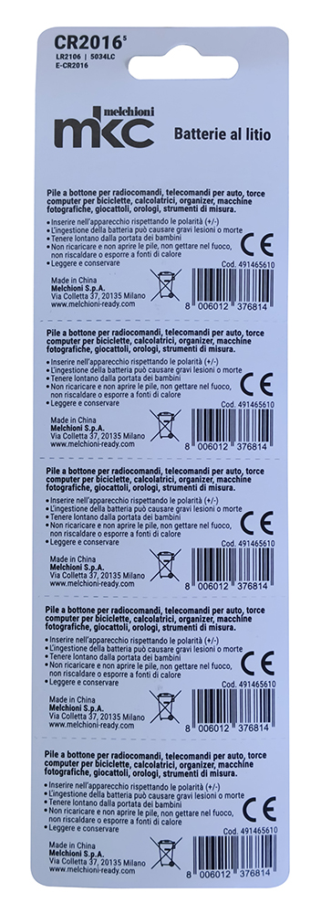 BATTERIA CR2016 LITIO 3V MKC BLISTER 5PZ