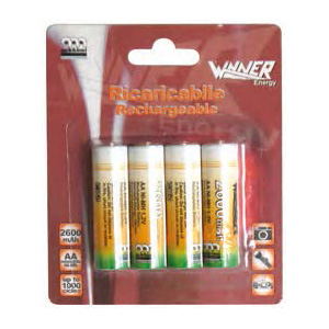 Batterie ricaricabili ni-mh stilo AA 2600mAh blister da 4 pezzi