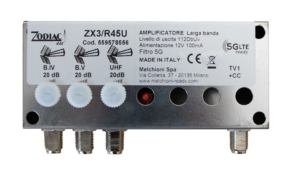 ZX3/R45U - 5G Free DVB-T2 Mast Amplifier with 3 Inputs, Bands: IV - B.V - UHF