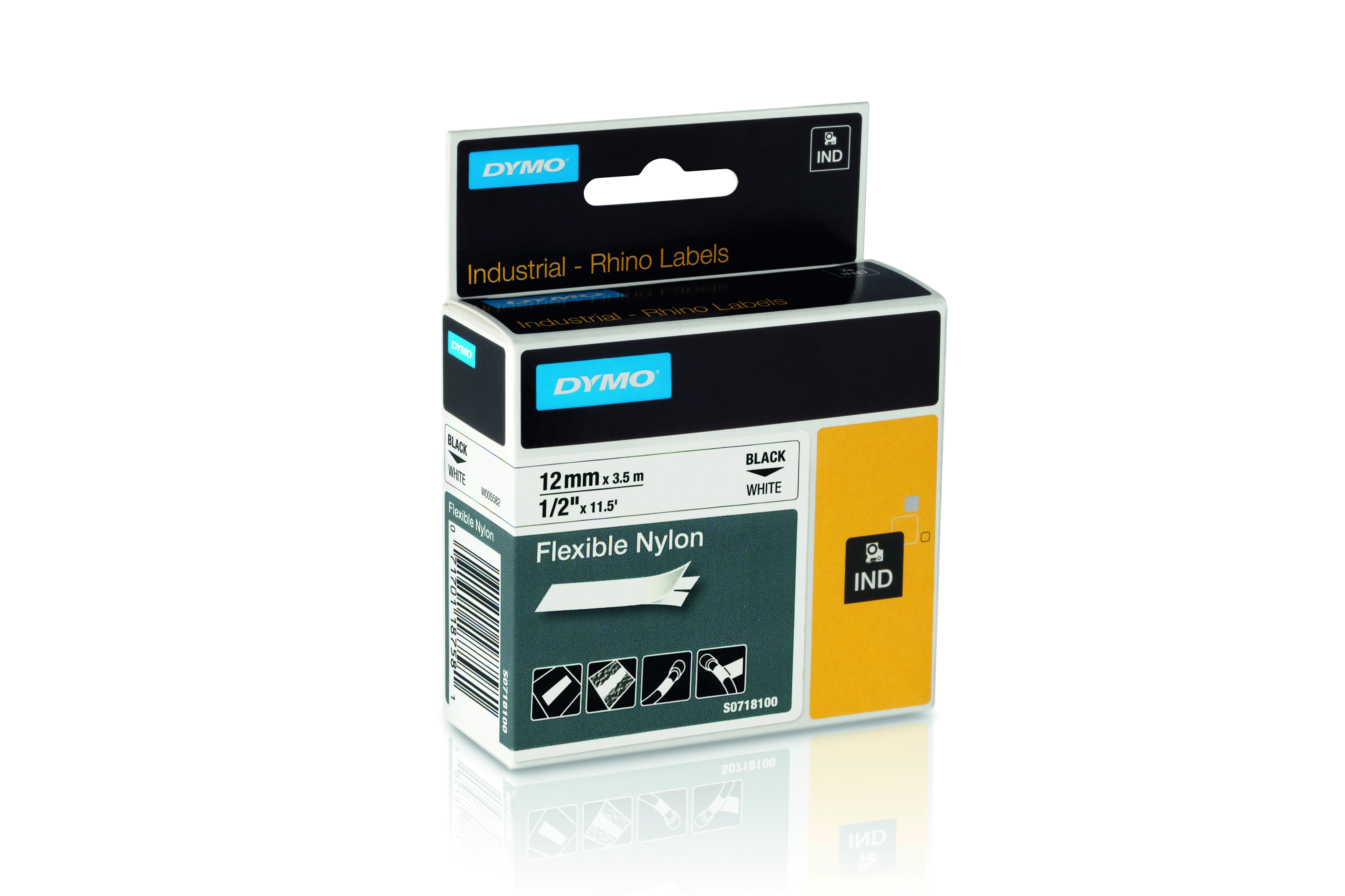 DYMO 470004109 Rhino 12 mm flexible nylon black on white