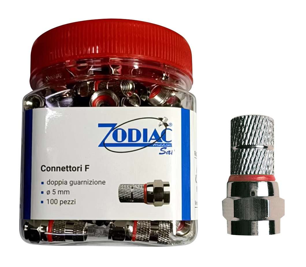 Connettori f in barattolo F 5MM C-ORING. Barattolo da 100pz.