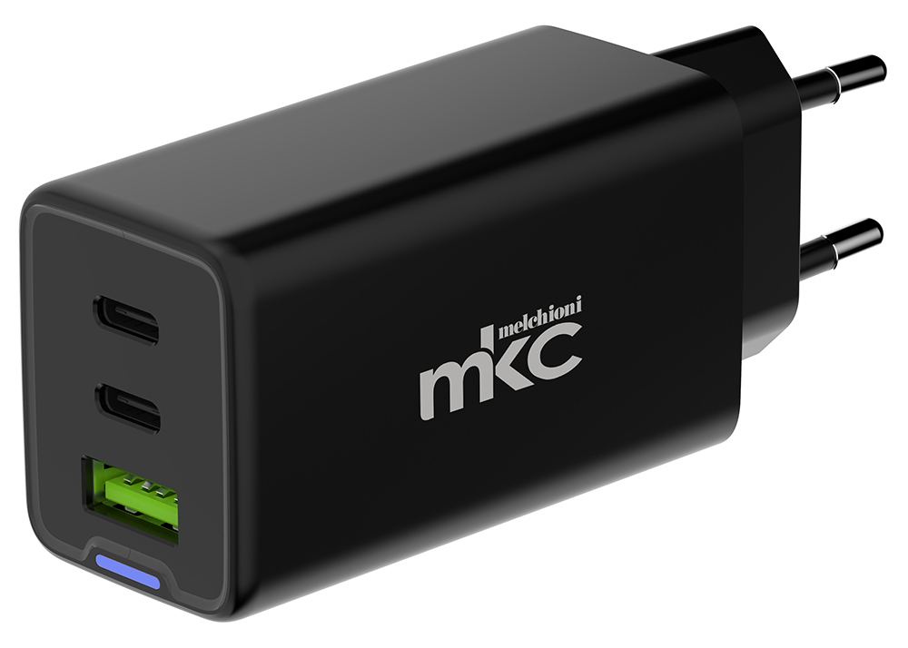 65W GAN USB Charger PD 2 USB-C + 1 USB-A Black