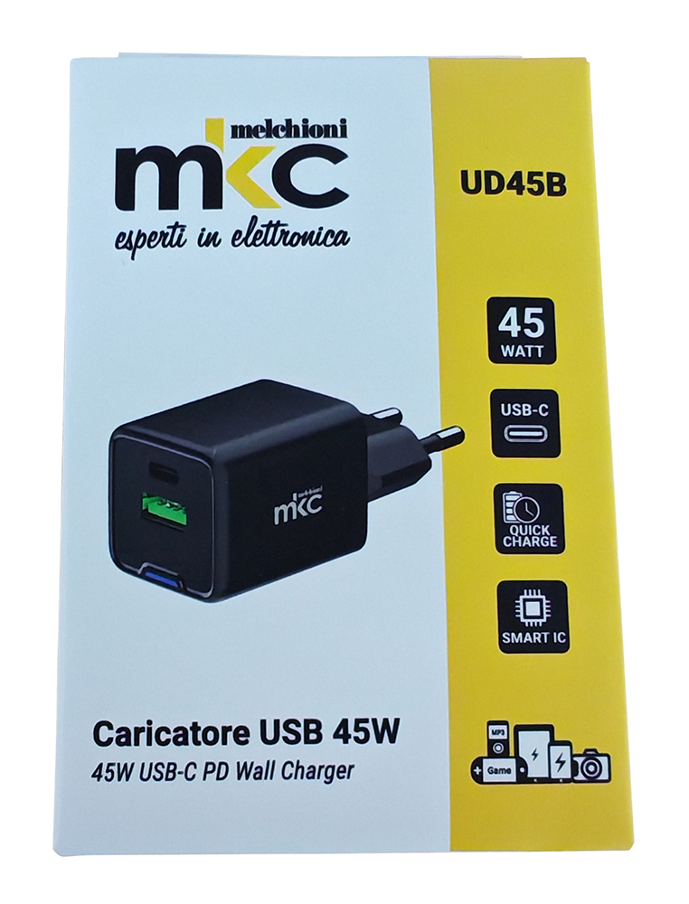 GAN USB Charger 45W PD 1 USB-C + 1 USB-A Black
