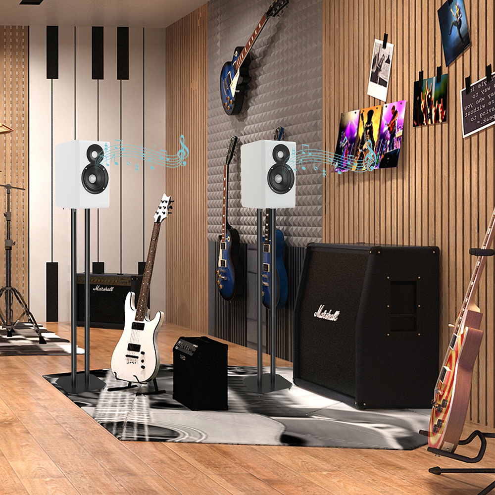 Coppia supporti per diffusori  da pavimento, in metallo vericiato di colore nero, Mod. SD-IR-FLOORSOUND